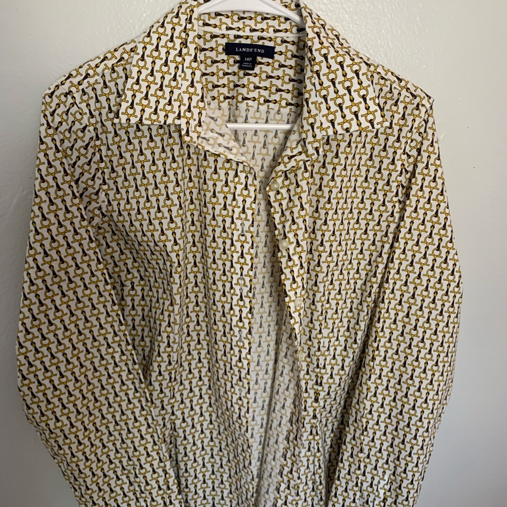Lands End White Button Down With Pattern Size 14p - image 1